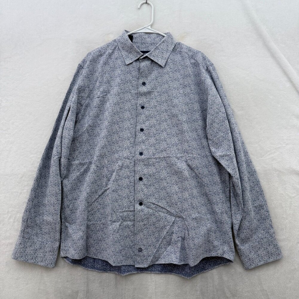 David Donahue Fusion Shirt Mens 17.5 XL Blue Floral Geometric Casual Button Up